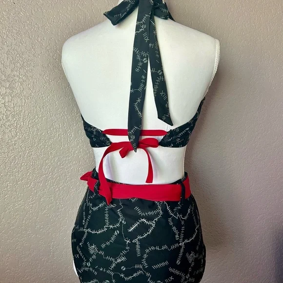 Unique Vintage Black Swim Two-Piece with Red Accents - Picture 4 of 6